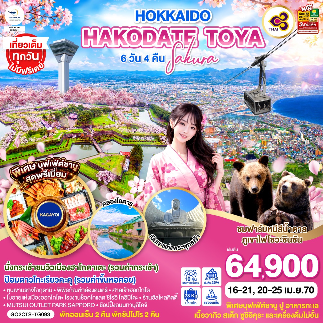 HOKKAIDO HAKODATE TOYA SAKURA 6D 4N โดยสายการบินไทย